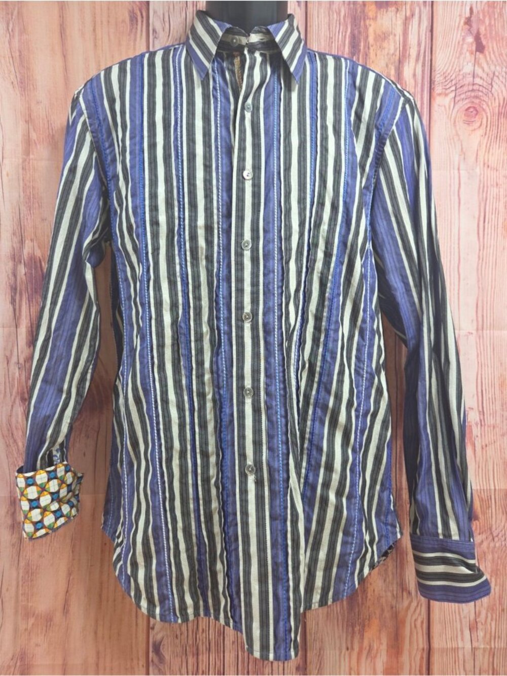 Robert Graham Mens Striped Long Sleeve Button-Up Shirt Medium